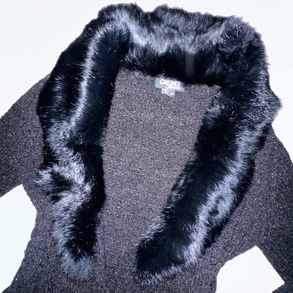 100% Real Rabbit Fur Trim Cardigan - Picture 2 of 6